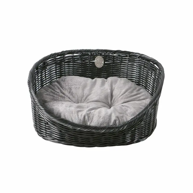 "Rustic Rattan" Pet Basket with Cushion  M (58x44x19cm, Black/Anthracite)